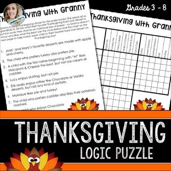 logic key puzzle with granny thanksgiving