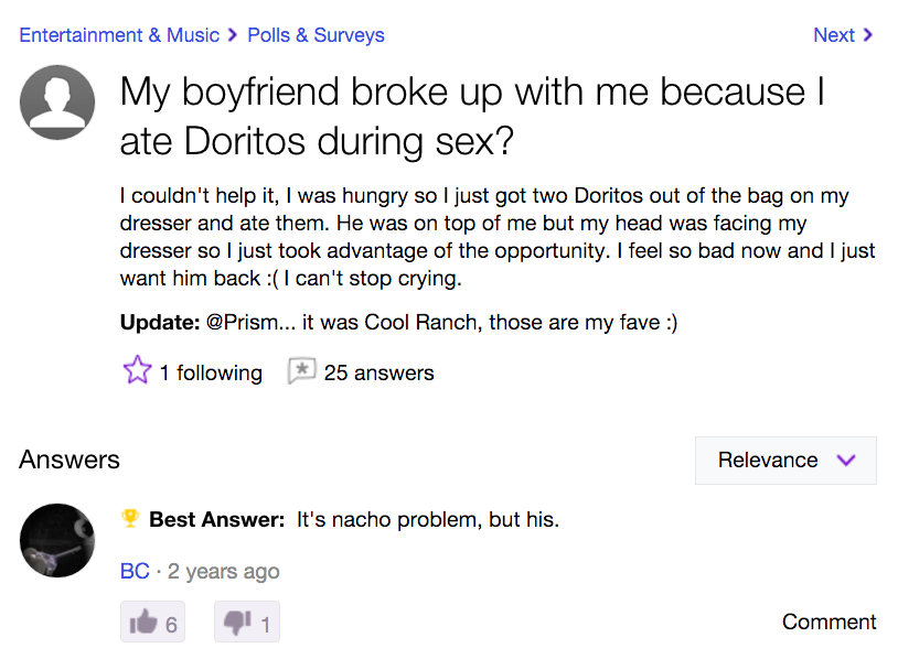 yahoo answers sex what is like