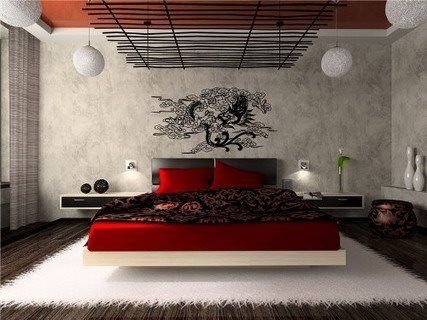red black asian bedroom