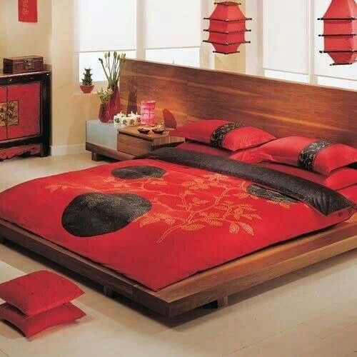 red black asian bedroom